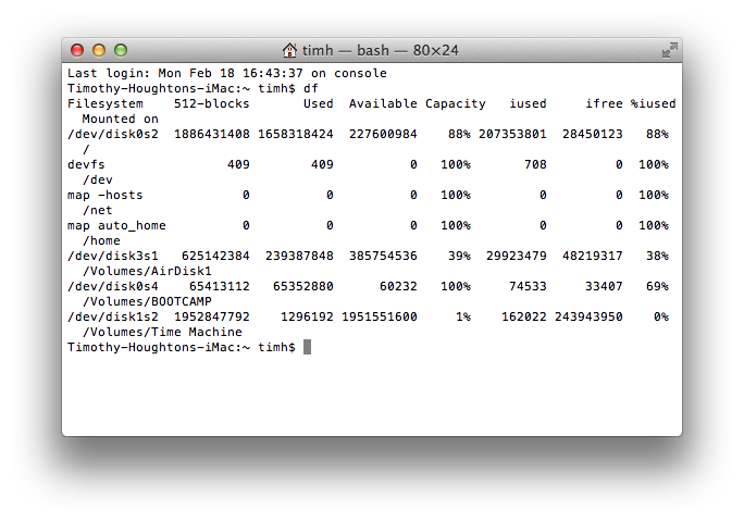 Results of 'df' command in Terminal.app