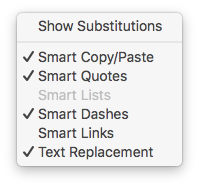 No preferences, only substitutions in Notes.app