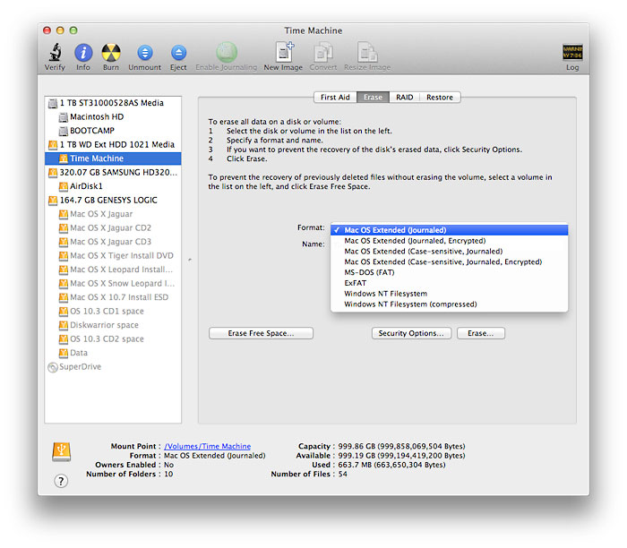 Disk Utility format options